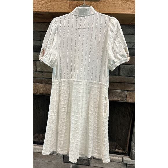 Maeve Anthropologie White Collared Button Front Dress Size M Puff Sleeves *C2 - Picture 5 of 6